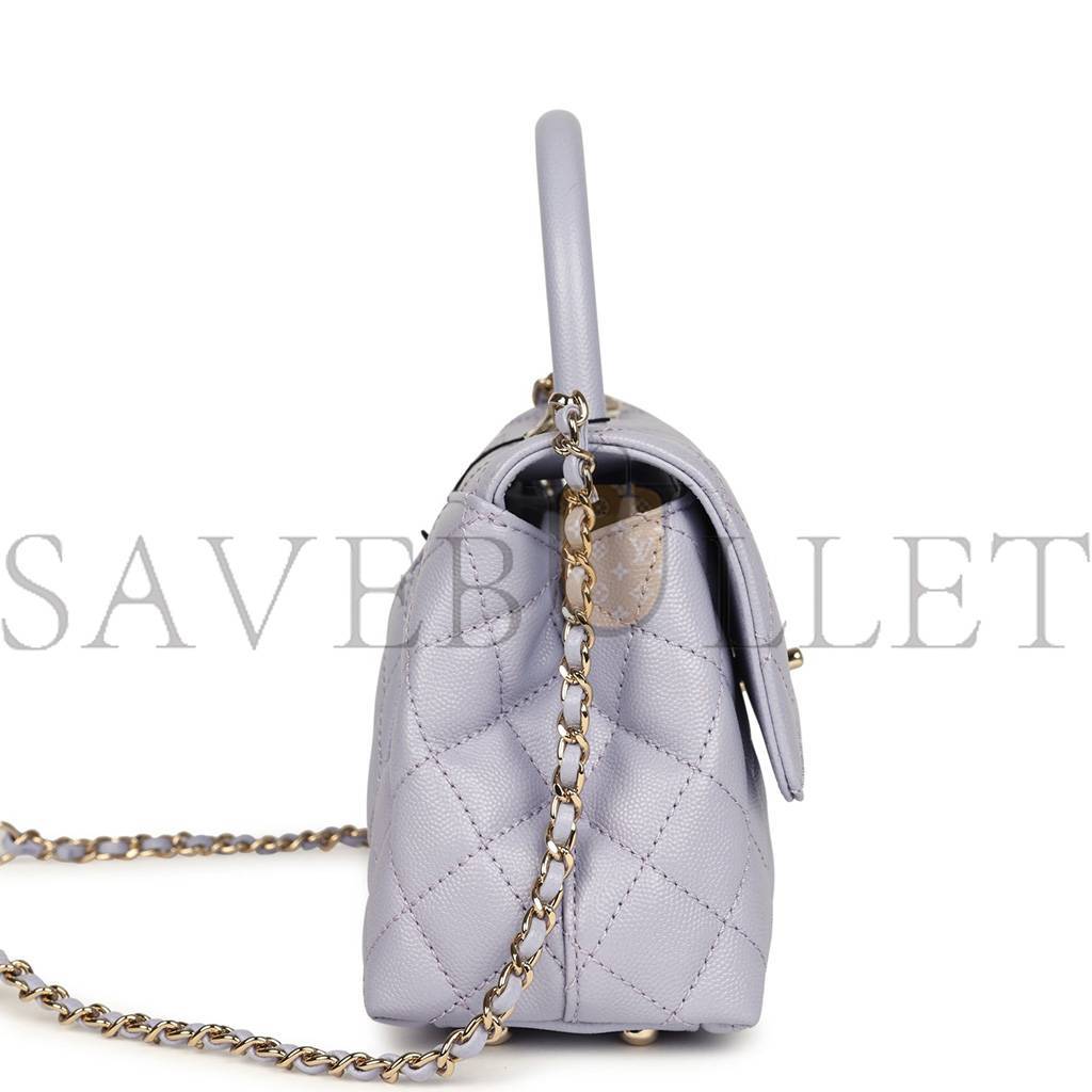 Ch*el small coco handle flap bag light purple caviar light gold hardware (23*15*10cm)